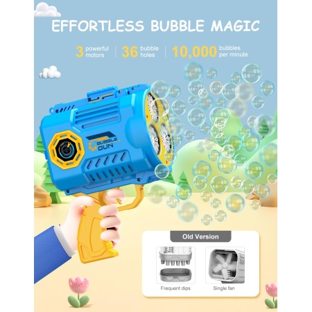 Vewaci Bazooka Bubble Gun, Automatic Bubble Machine Gun for Kids (Age 3+)/Adults, [No-dip] Rocket Boom Bubble Blaster with LED Lights & Bubble Solution...